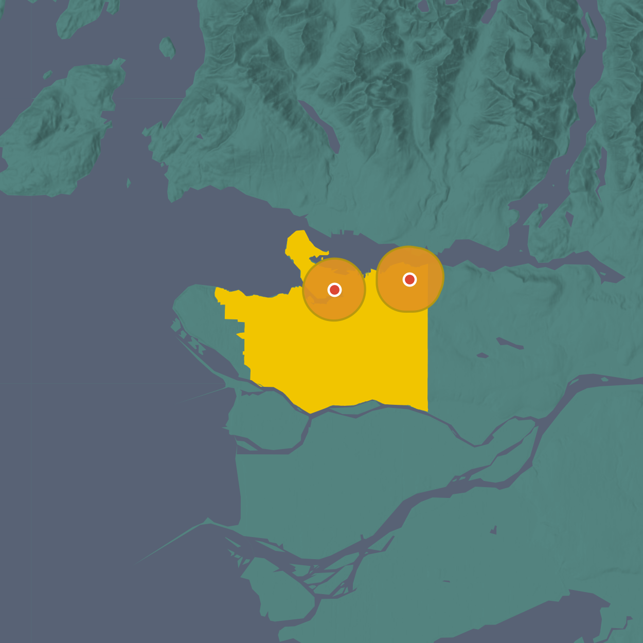Zone of interest map of Vancouver, B.C.